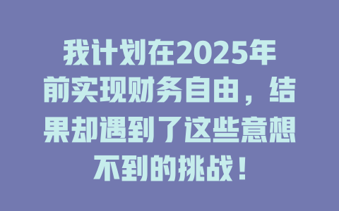我计划在2025年前实现财务自由，结果却遇到了这些意想不到的挑战！ 一