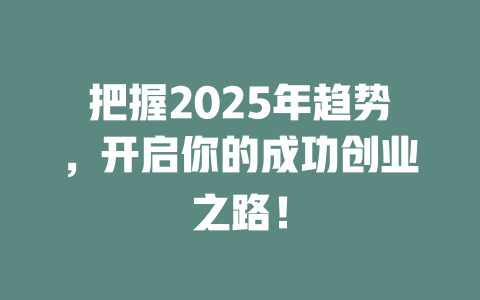 把握2025年趋势，开启你的成功创业之路！ 一