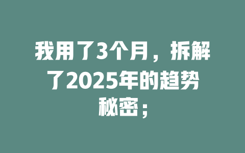 我用了3个月，拆解了2025年的趋势秘密； 一