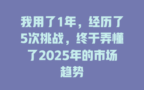 我用了1年，经历了5次挑战，终于弄懂了2025年的市场趋势 一