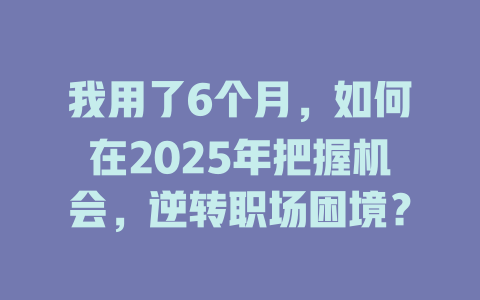 我用了6个月，如何在2025年把握机会，逆转职场困境？ 一