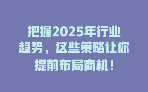 把握2025年行业趋势，这些策略让你提前布局商机！ 一