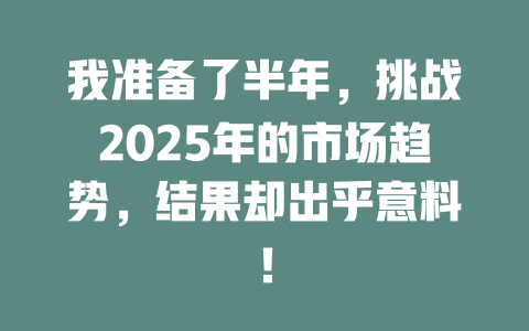 我准备了半年，挑战2025年的市场趋势，结果却出乎意料！ 一